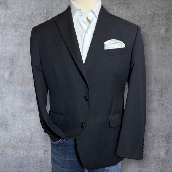 STAFFORD Classic fit Mens Blazer Sport Coat Two Button Jacket 44S WOOL Black - Picture 2 of 13